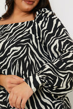 Zebra Woven Balloon Sleeve Blouse
