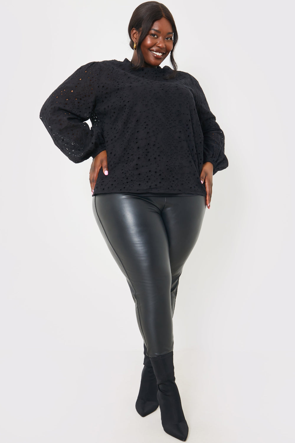 Broderie High Neck Blouse