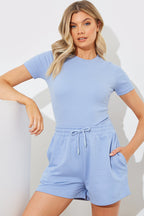 Ribbed Crew Neck Short Sleeve Bodysuit