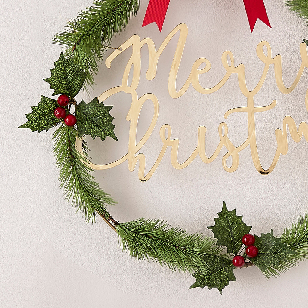 Merry Christmas Acrylic Gold Foliage Wreath- 5 Inner Pack