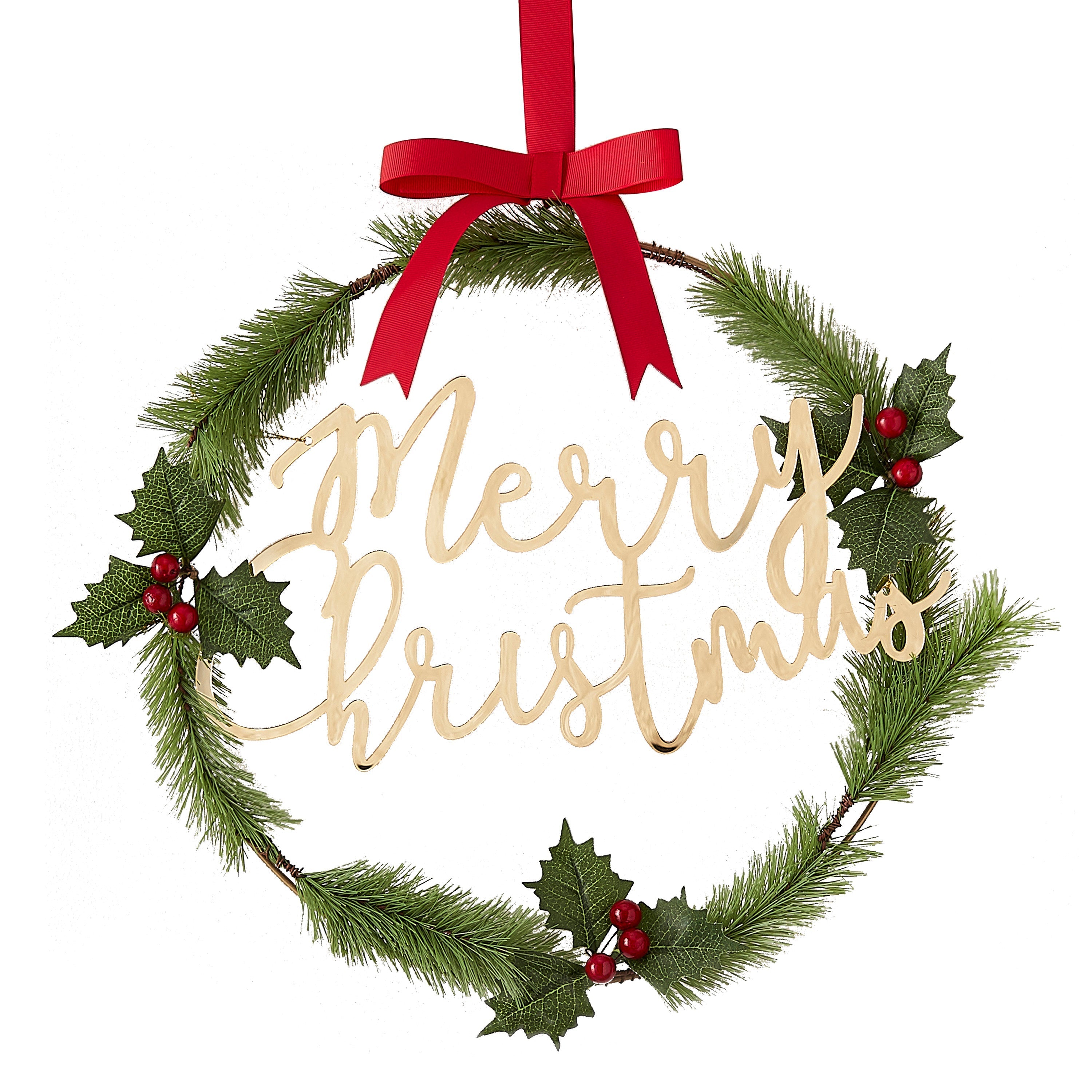 Merry Christmas Acrylic Gold Foliage Wreath- 5 Inner Pack