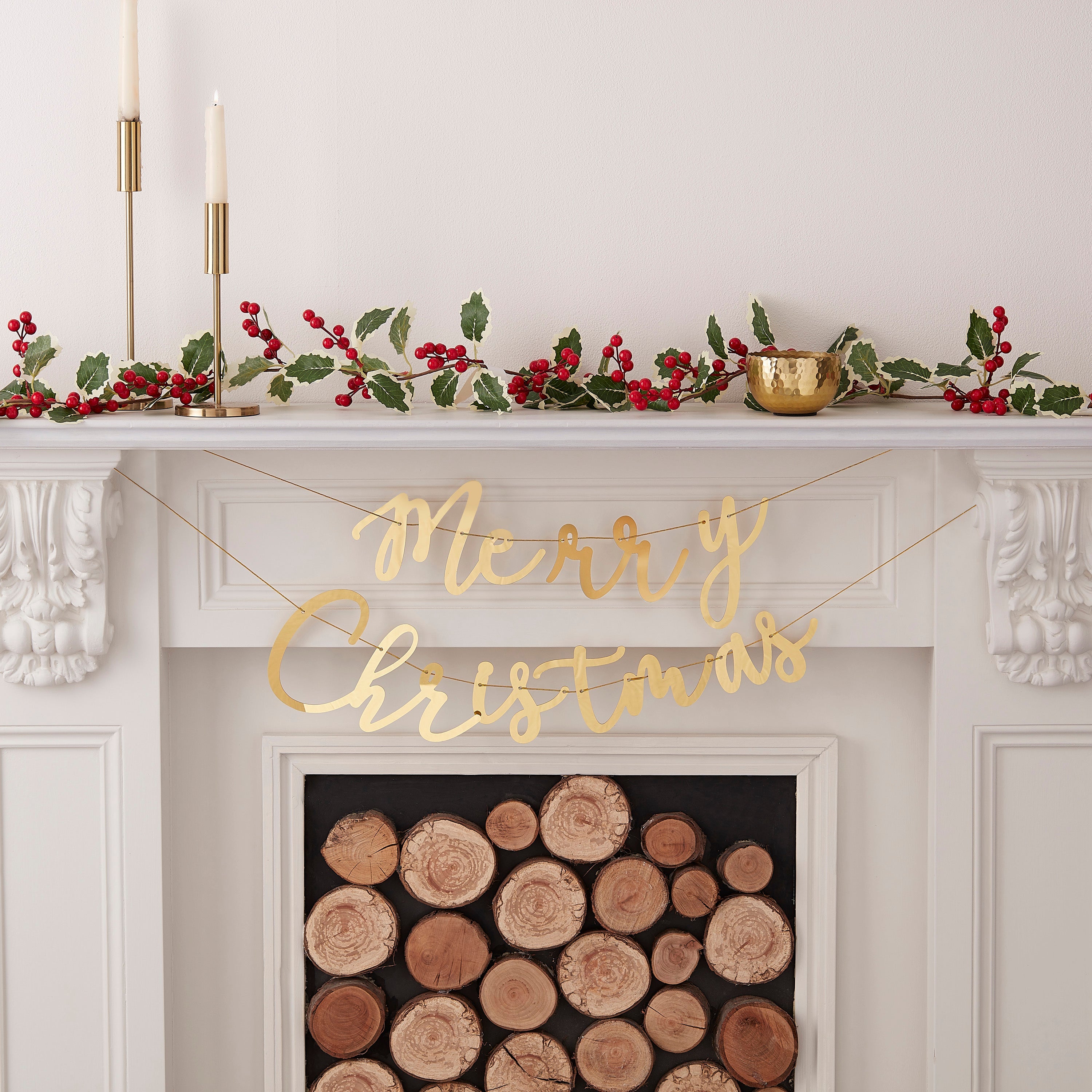 Merry Christmas Acrylic Gold Foliage Wreath