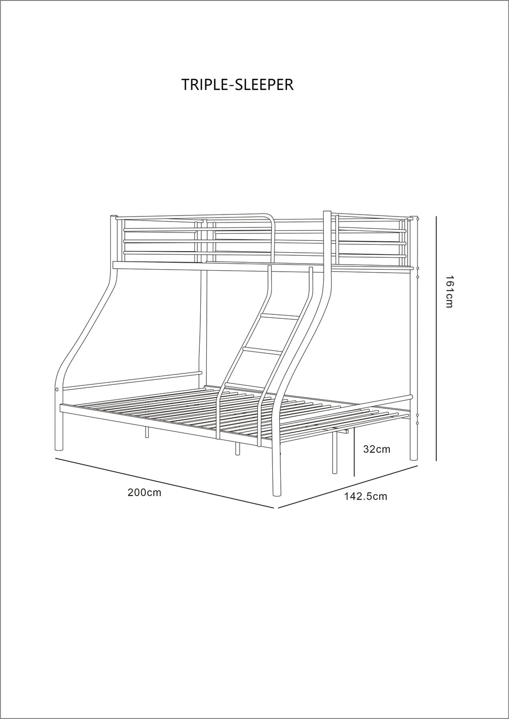 Triple Sleeper Black Metal Bunk Bed