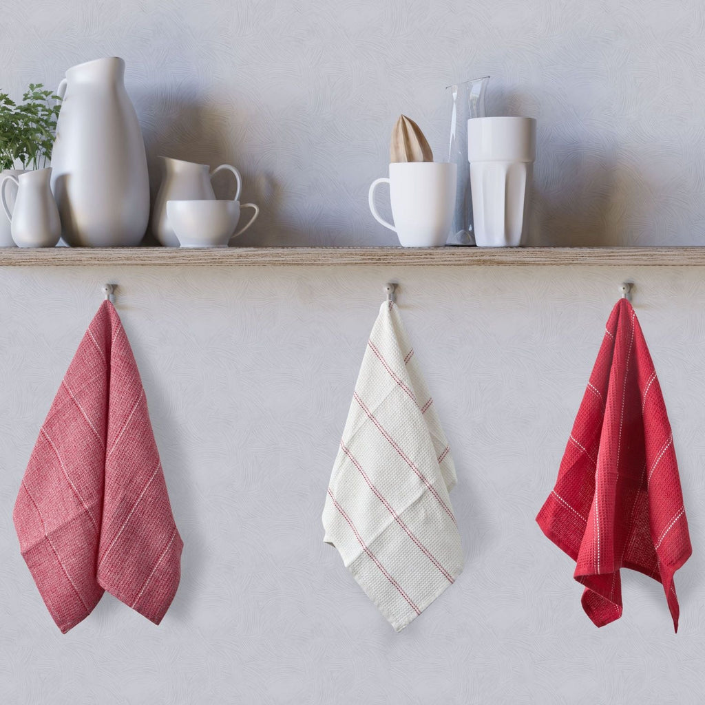 Utopia Red 3 Pack Kitchen Tea Towel Set