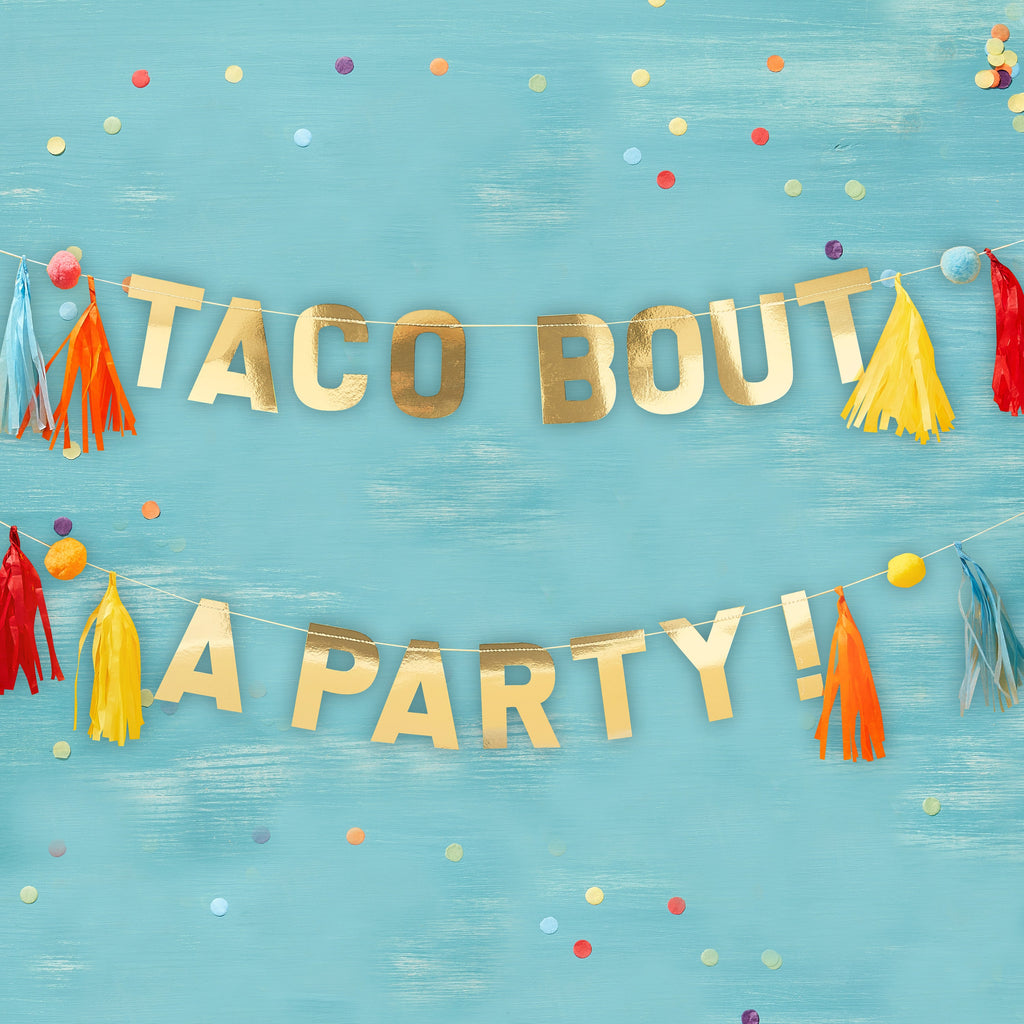 Gold Taco Party Pompom and Tassel Party Bunting  -  Viva la fiesta
