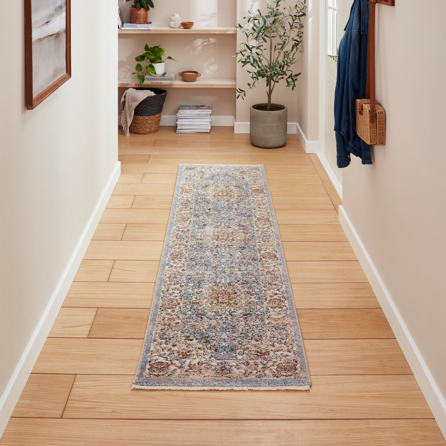 Vintage 35013 Blue and Terracotta Traditional Runner Rug