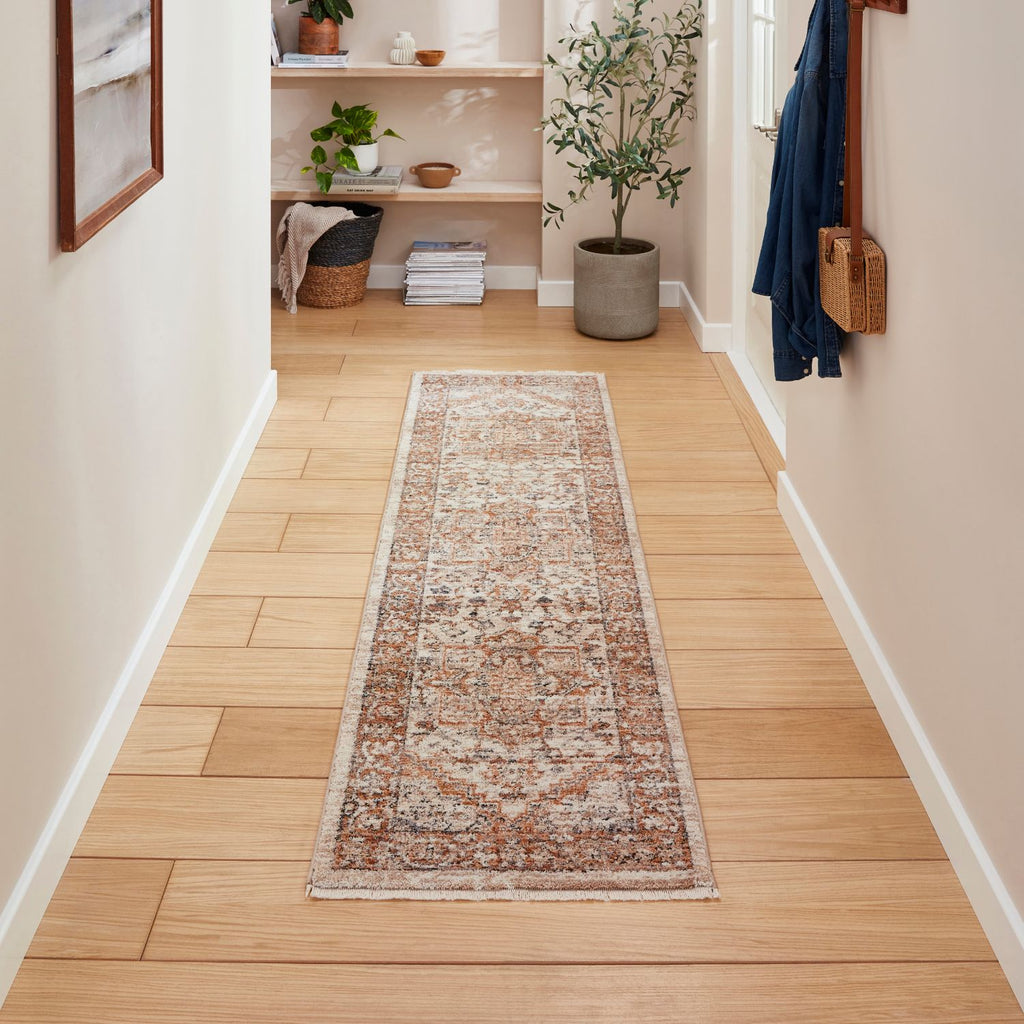 Vintage 35018 Terracotta Traditional Runner Rug