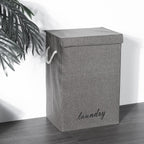 Foldable Grey Home Laundry Basket with Lid