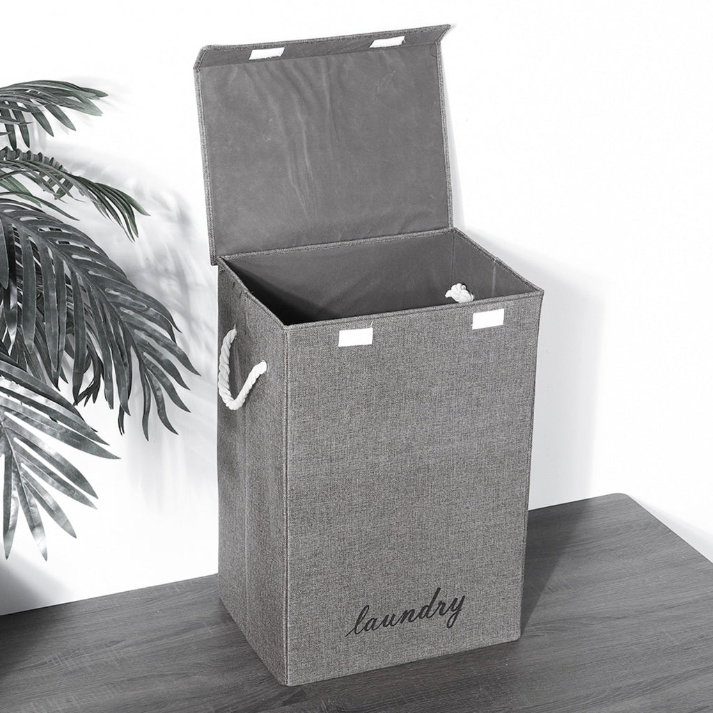 Foldable Grey Home Laundry Basket with Lid