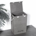 Foldable Grey Home Laundry Basket with Lid