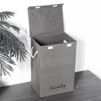 Foldable Grey Home Laundry Basket with Lid