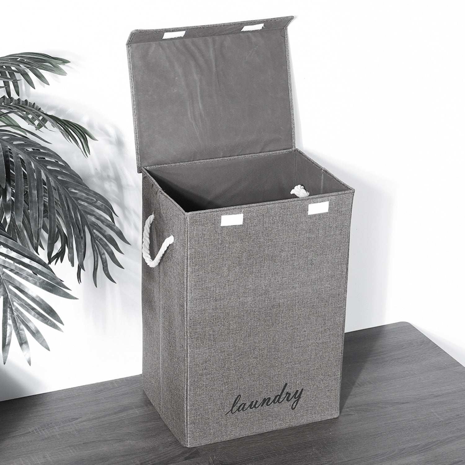 Foldable Grey Home Laundry Basket with Lid