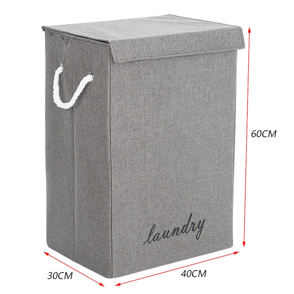 Foldable Grey Home Laundry Basket with Lid