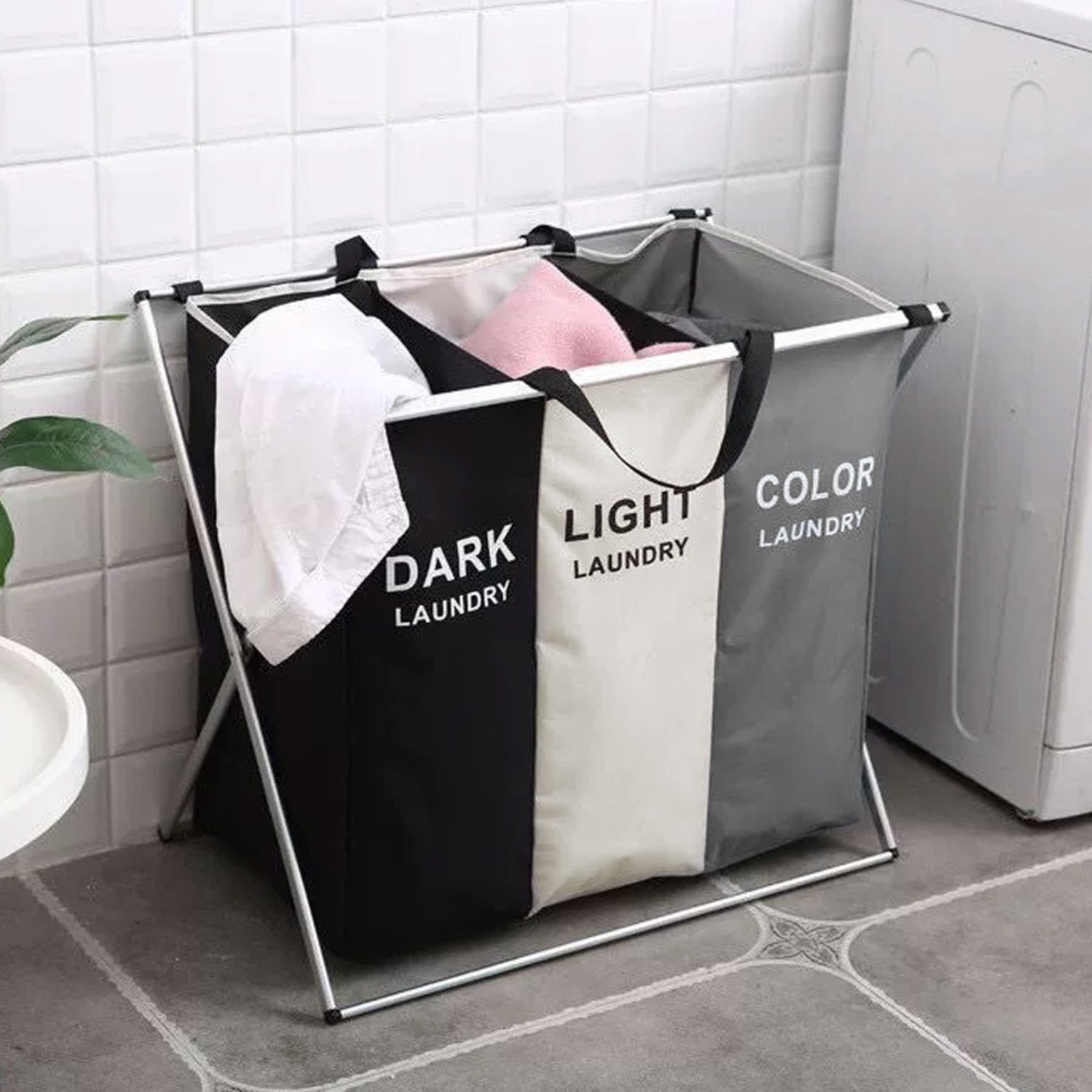 Foldable 3-Section Aluminium Frame Laundry Basket