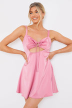 Satin Tie Front Babydoll Mini Dress