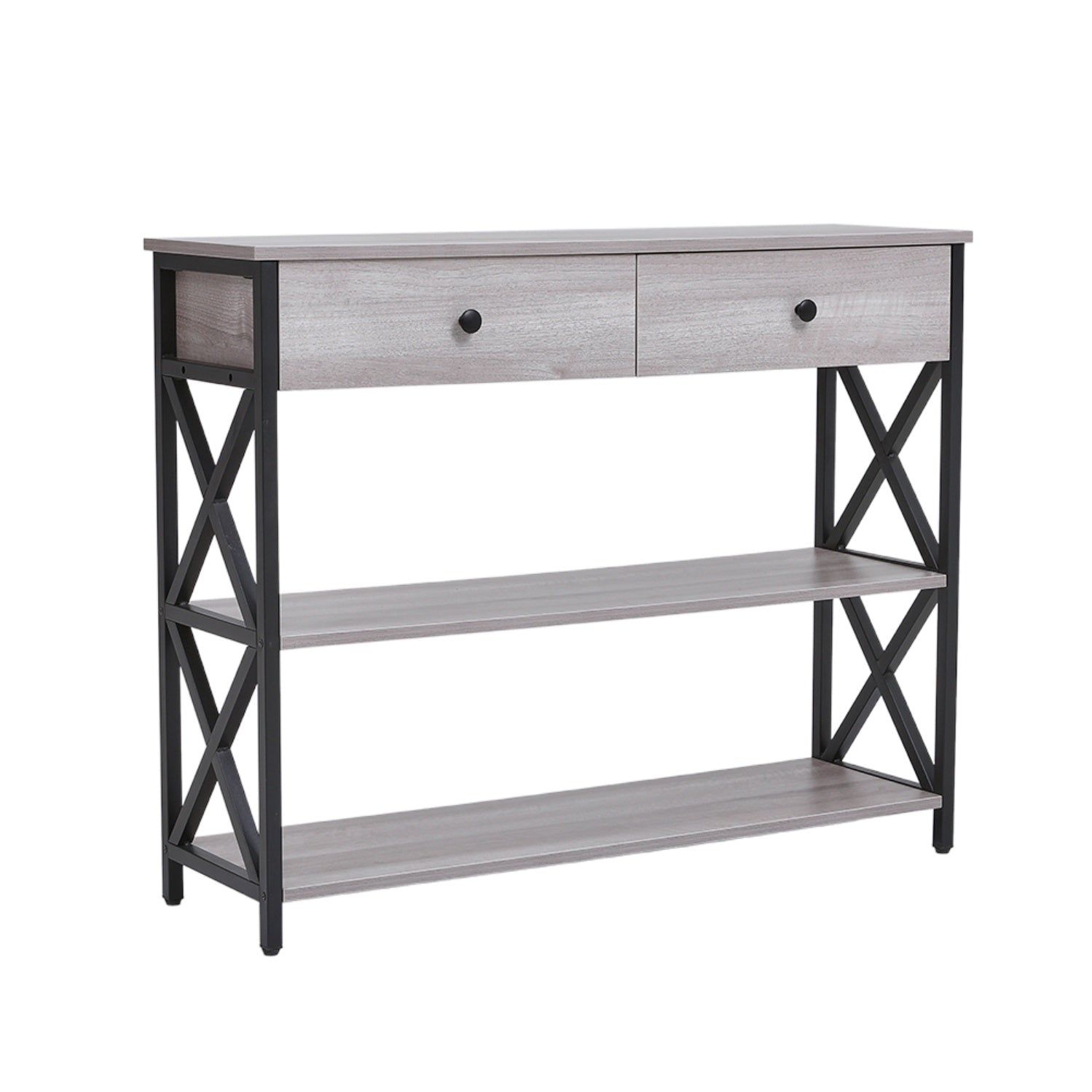 Rustic Grey Console Table with 2 Drawers & Shelves
