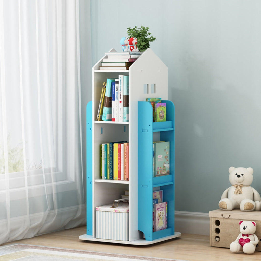 Blue 360° Rotating Kids House Bookshelf