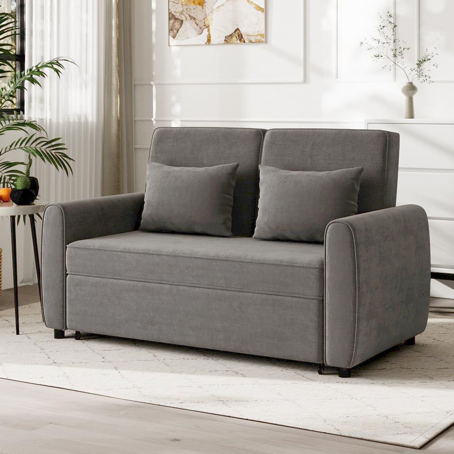 Convertible Pull Out 2 Seater Sofa Bed with Reclining Backrest