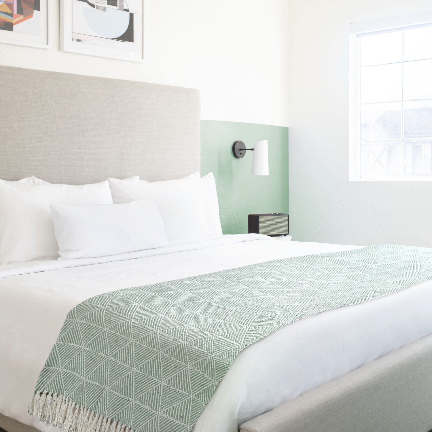 Zahra Pistachio Green Scandi Woven Recycled Cotton Throw