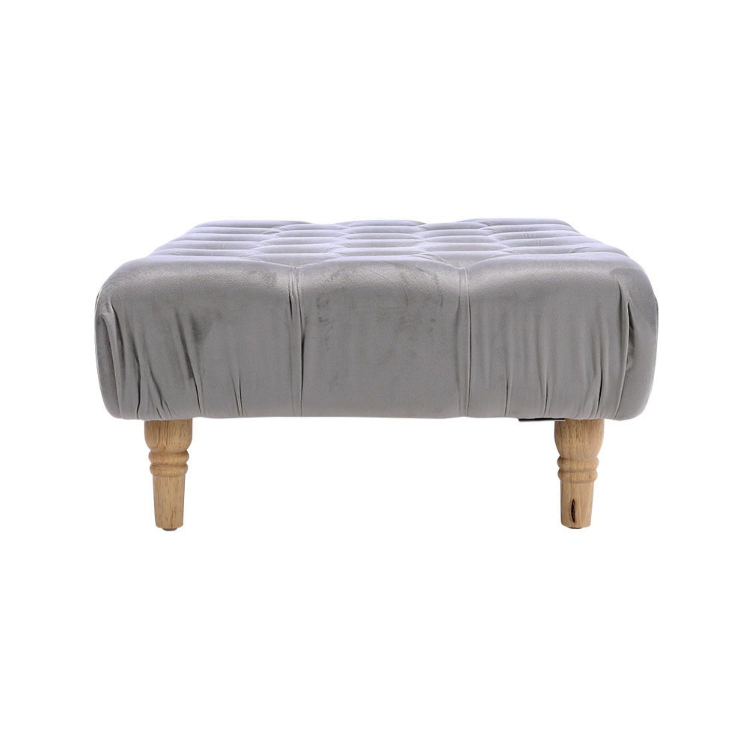 Velvet Buttoned Light Grey Rectangle Footstool