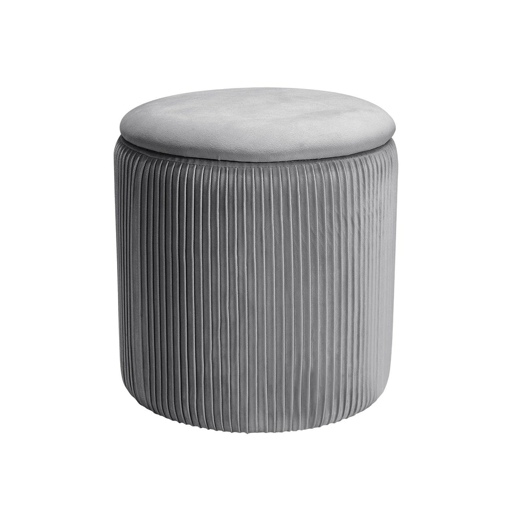 Velvet Grey Round Storage Ottoman