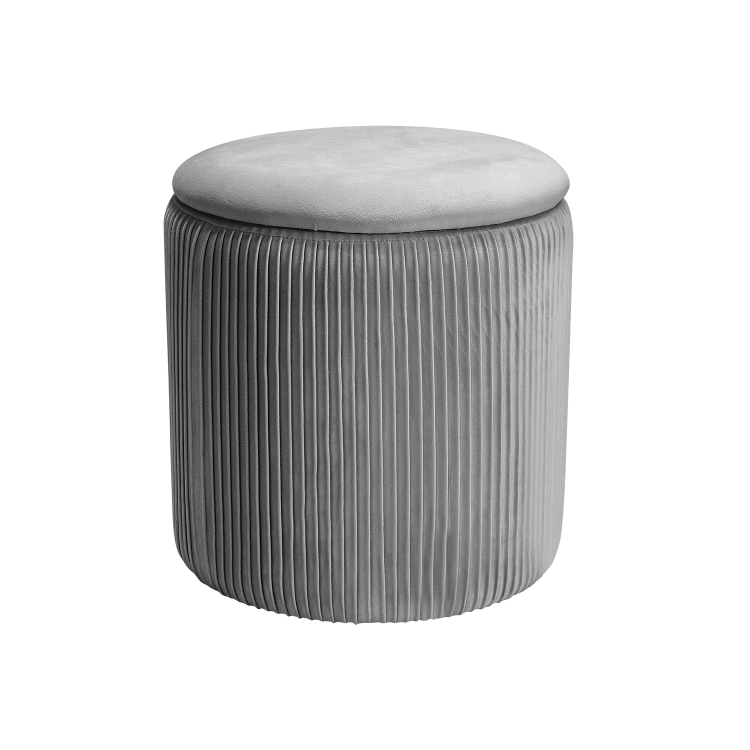 Velvet Grey Round Storage Ottoman