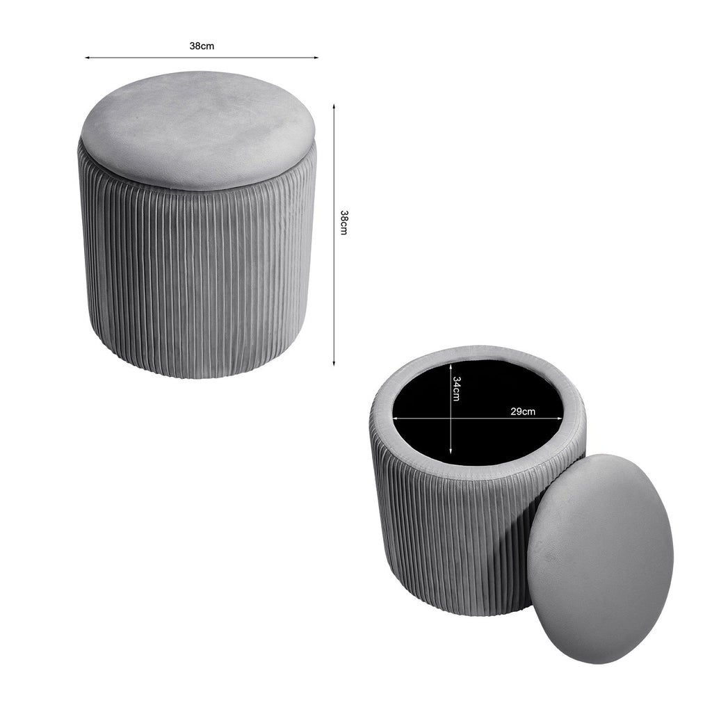 Velvet Grey Round Storage Ottoman