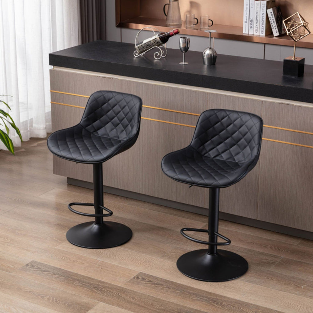Black PU Adjustable Swivel Bar Stools Set of 2