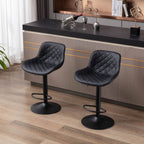 Black PU Adjustable Swivel Bar Stools Set of 2