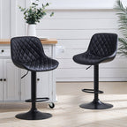 Black PU Adjustable Swivel Bar Stools Set of 2