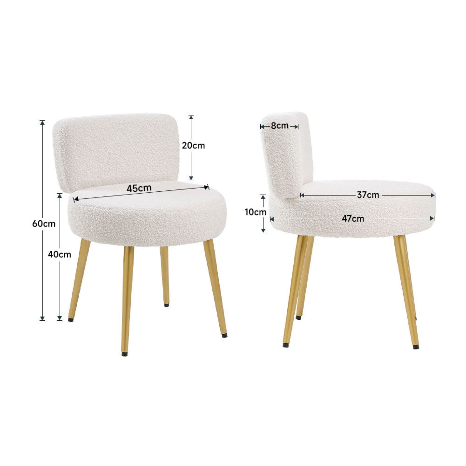 Vanity Stool Teddy Fabric with Metal Legs