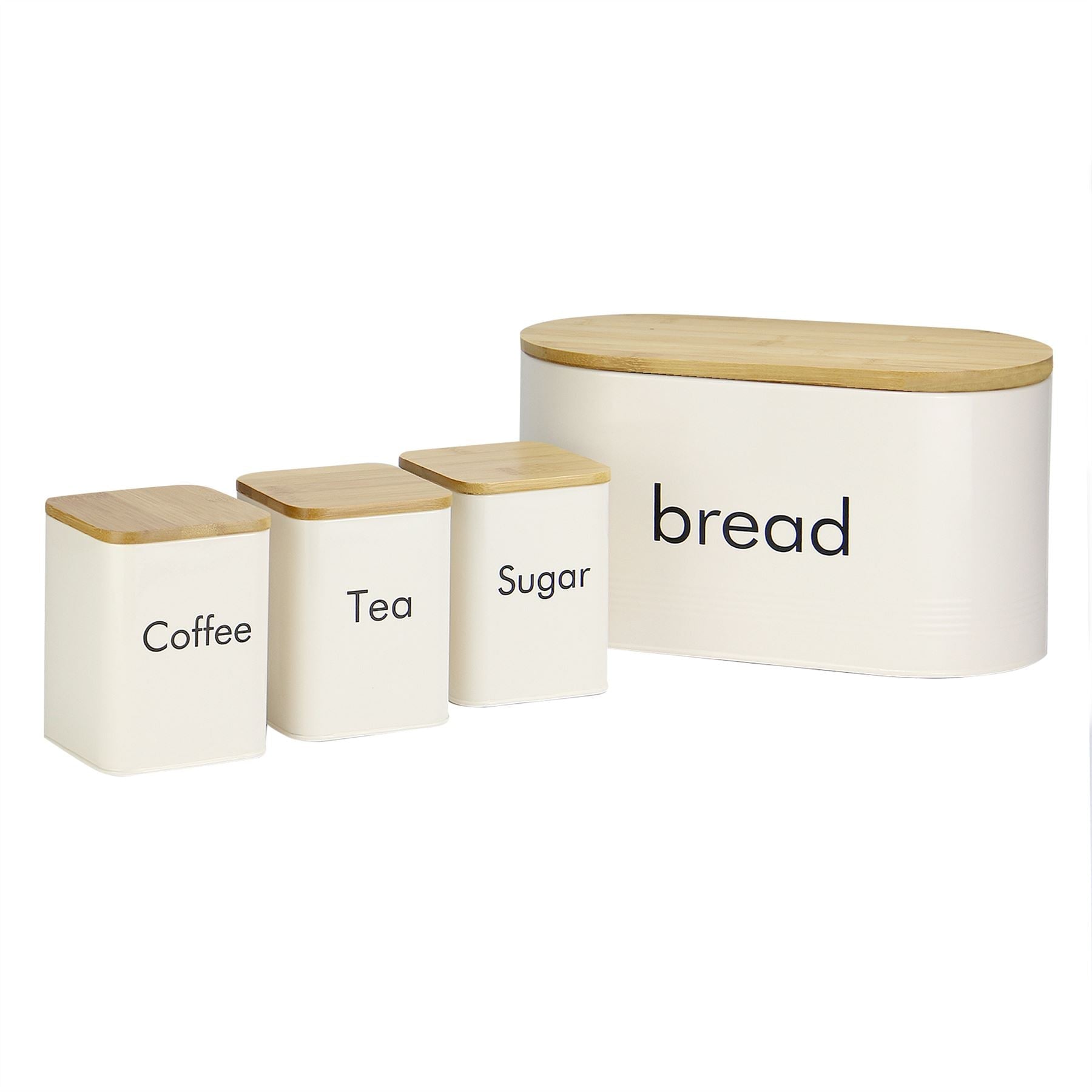 Kitchen Canister Set & Bread Bin in Cream with Bamboo Lids - 4 Piece | M&W