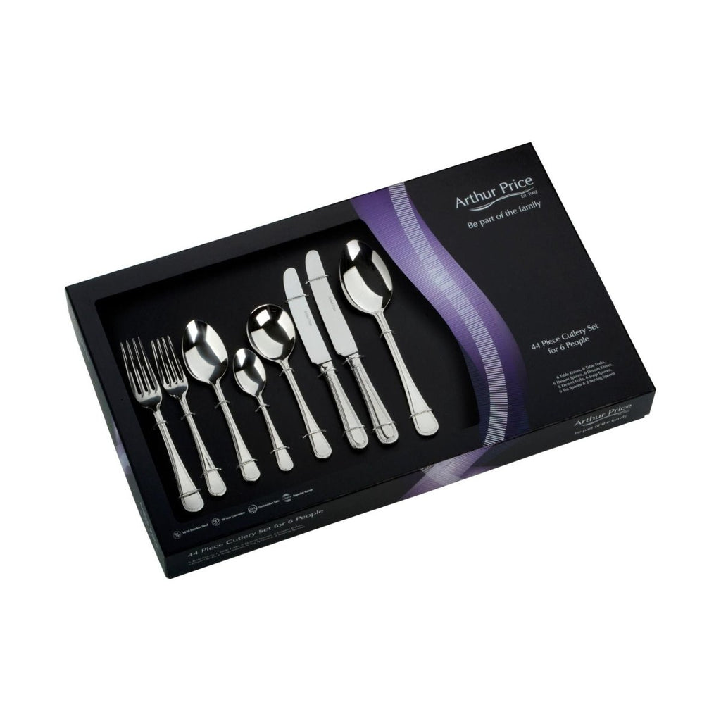 Arthur Price 'Bead' 18/10 Stainless Steel 44 Piece 6 Person Boxed Cutlery Set - Beales department store