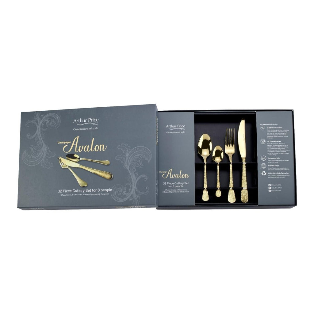 Arthur Price 'Champagne Avalon' stainless steel 32 piece 8 person gift boxed cutlery set - Beales department store