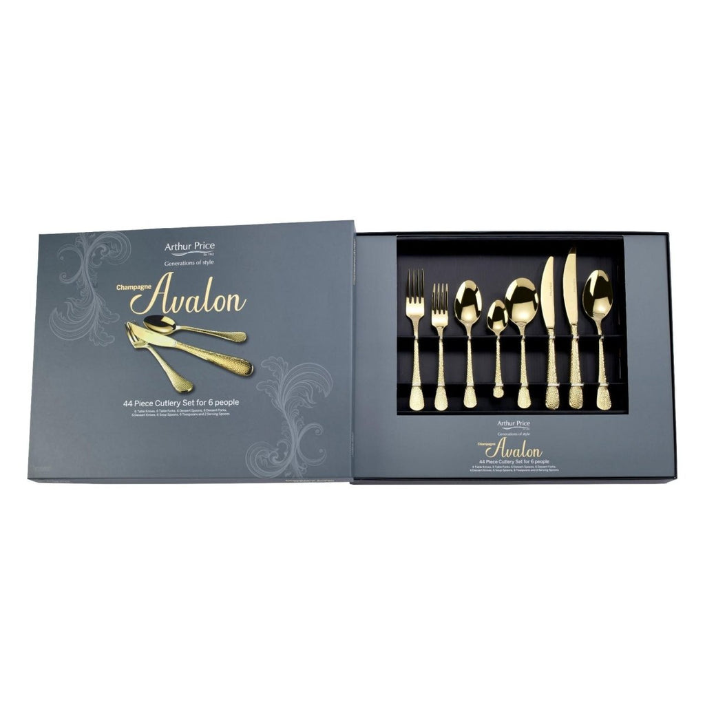 Arthur Price 'Champagne Avalon' stainless steel 44 piece 6 person gift boxed cutlery set - Beales department store