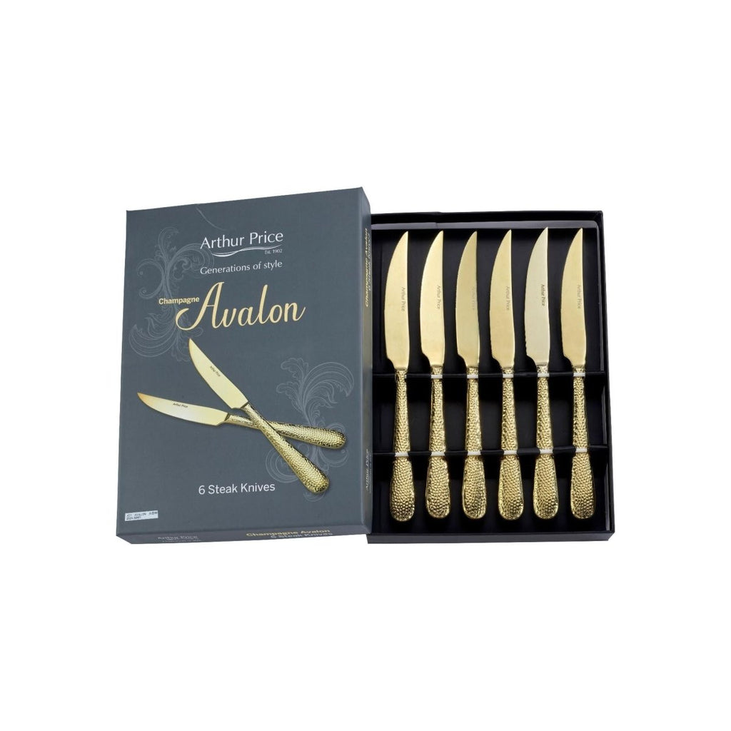 Arthur Price 'Champagne Avalon' stainless steel gift boxed cutlery set of 6 steak knives - Beales department store