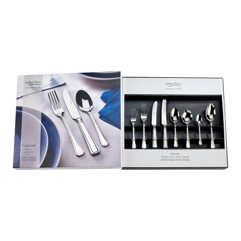 Arthur Price 'Grecian' Stainless Steel 58 Piece 8 Person Boxed Cutlery Set - Beales department store