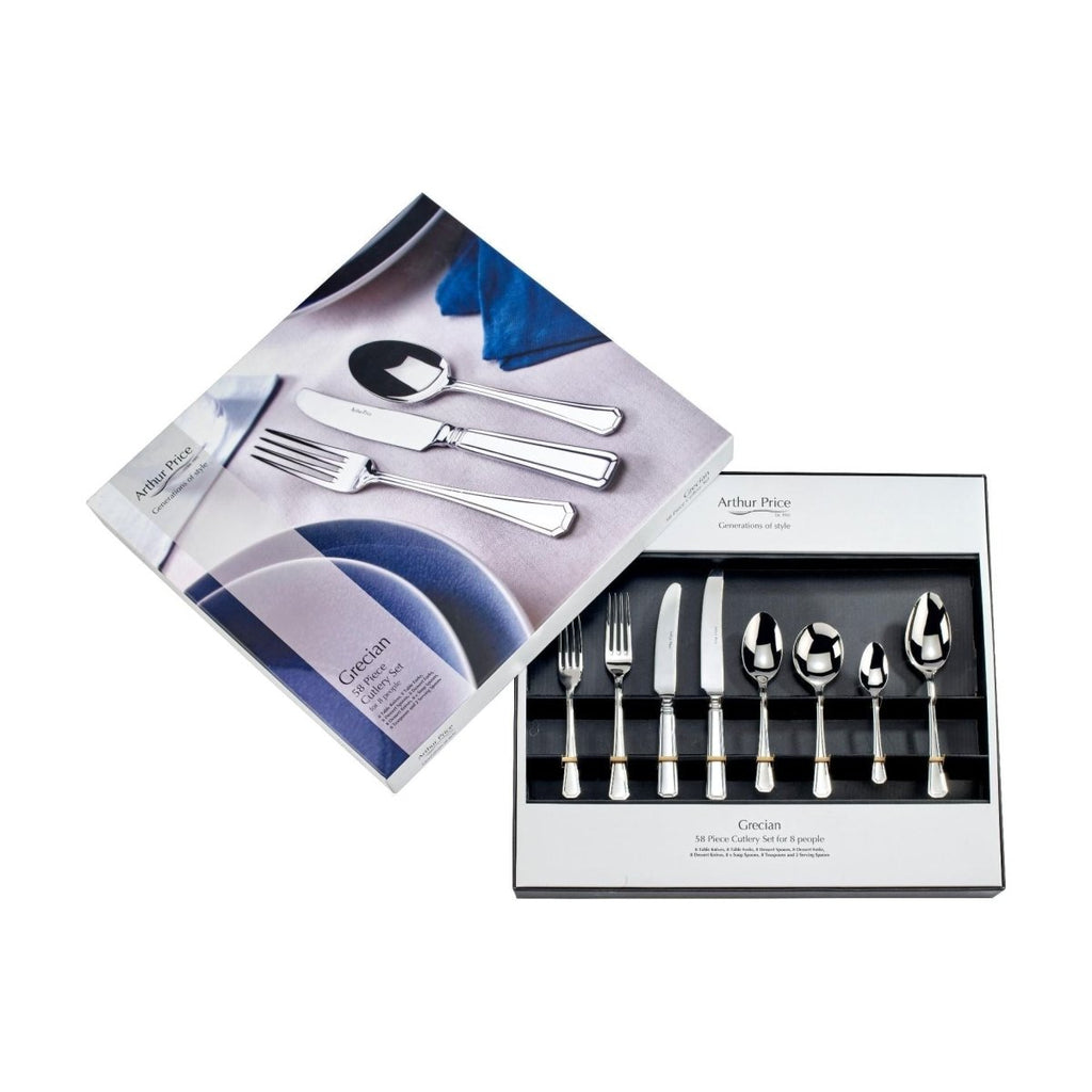 Arthur Price 'Grecian' Stainless Steel 58 Piece 8 Person Boxed Cutlery Set - Beales department store