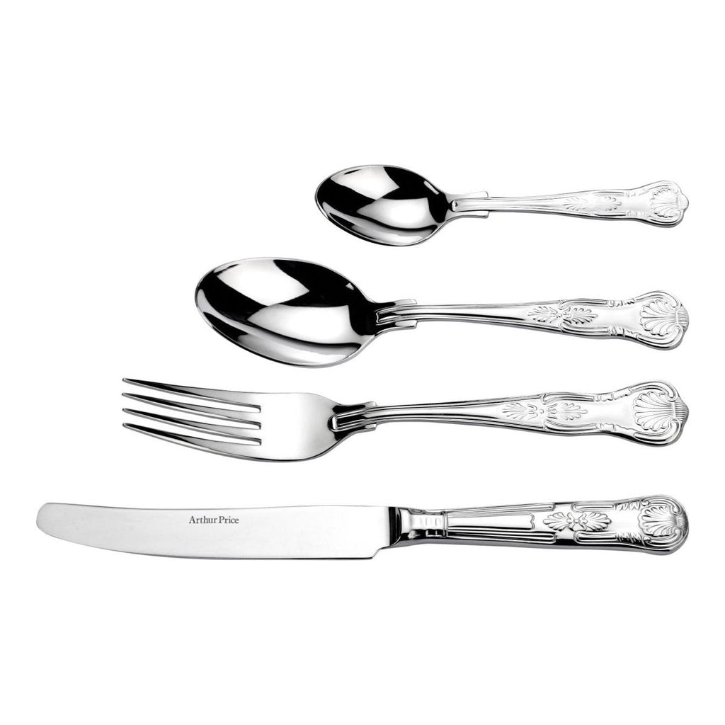 Arthur Price 'Kings' Stainless Steel 32 piece 8 person boxed cutlery set for luxury home dining - Beales department store