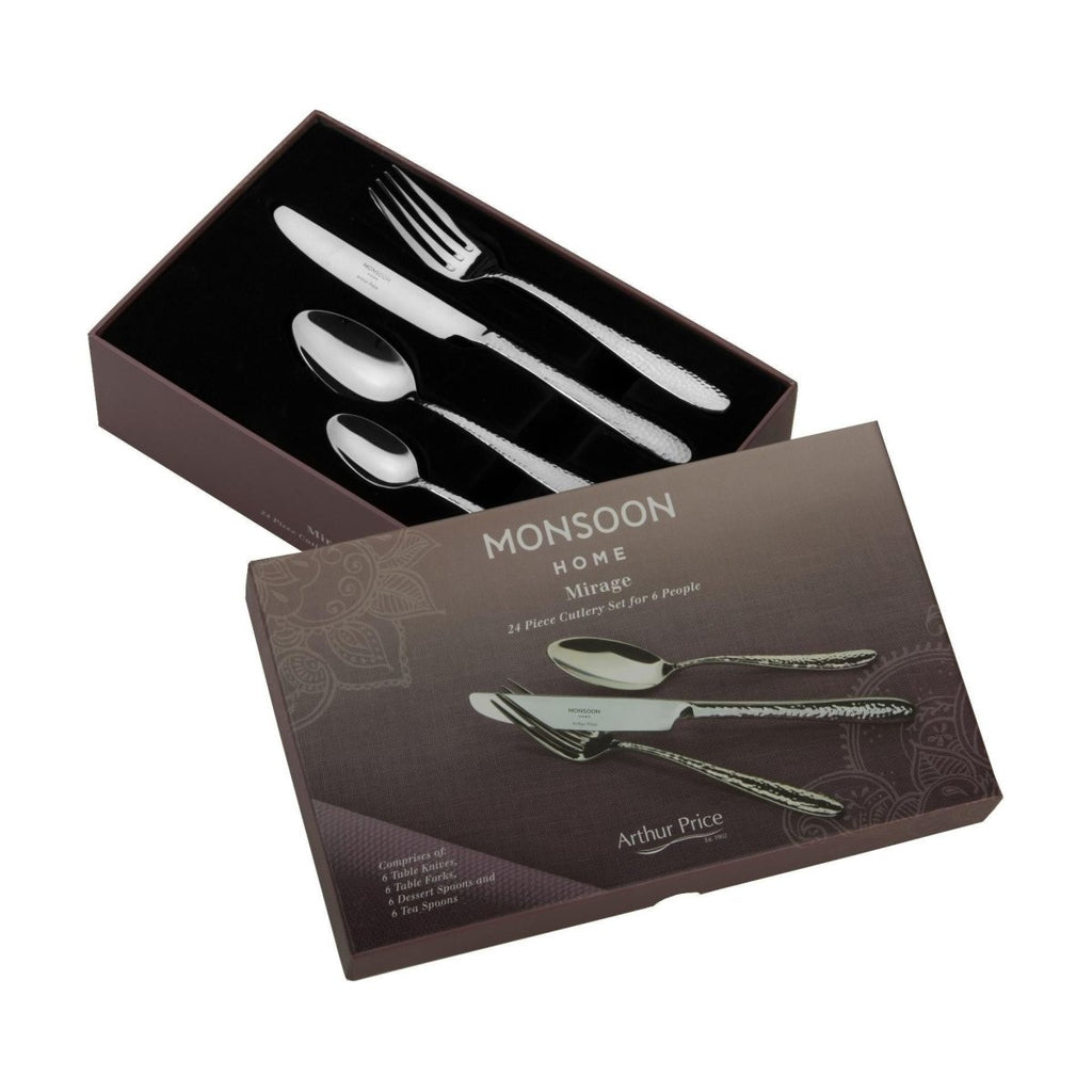 Arthur Price 'Mirage' by Monsoon 18/10 Stainless Steel 24 Piece 6 Person Boxed Cutlery Set - Beales department store