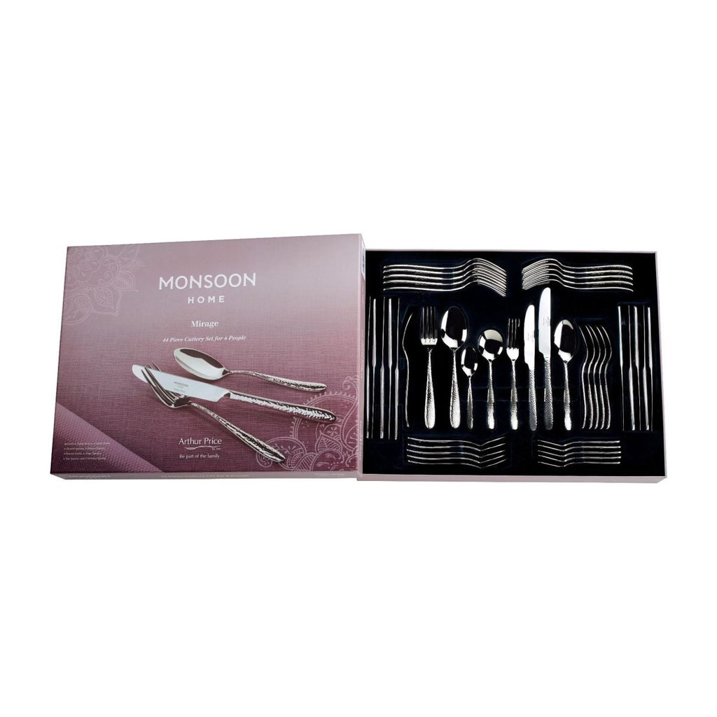 Arthur Price 'Mirage' by Monsoon 18/10 Stainless Steel 44 Piece 6 Person Boxed Cutlery Set - Beales department store