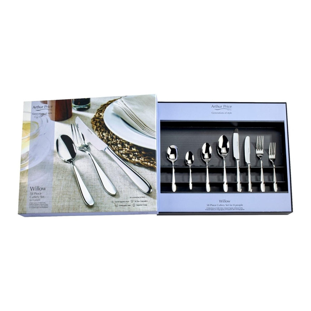 Arthur Price 'Willow' Stainless Steel 58 Piece 8 Person Boxed Cutlery Set - Beales department store