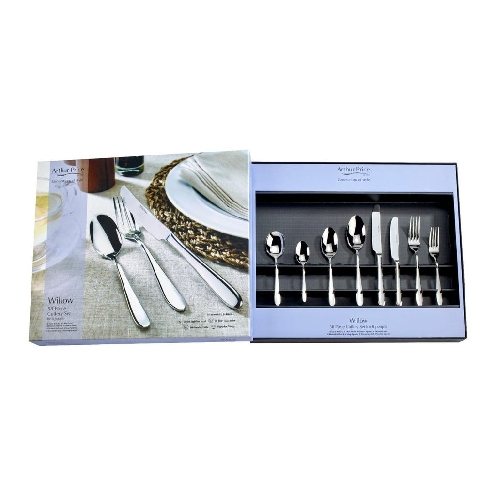 Arthur Price 'Willow' Stainless Steel 58 Piece 8 Person Boxed Cutlery Set - Beales department store