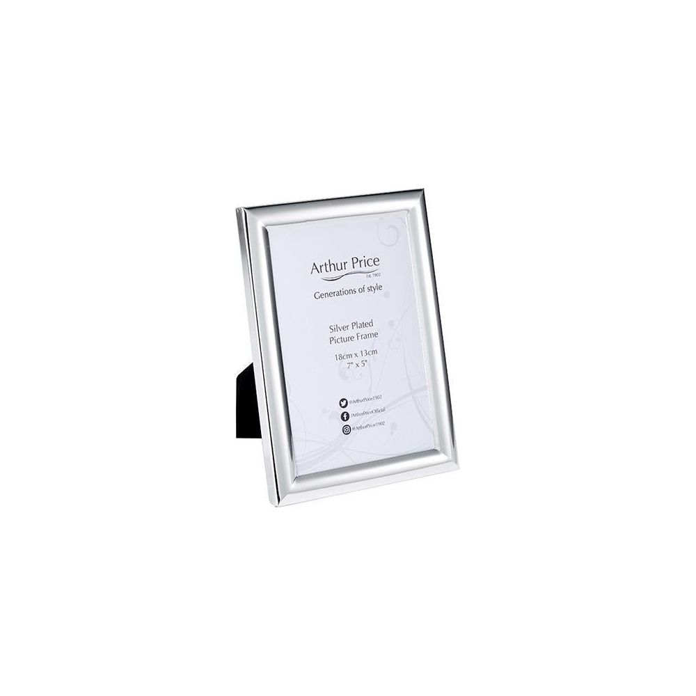 Arthur Price XEPFPL02 'Plain' luxury Silver Plated picture frame holds 7" x 5" photograph - Beales department store