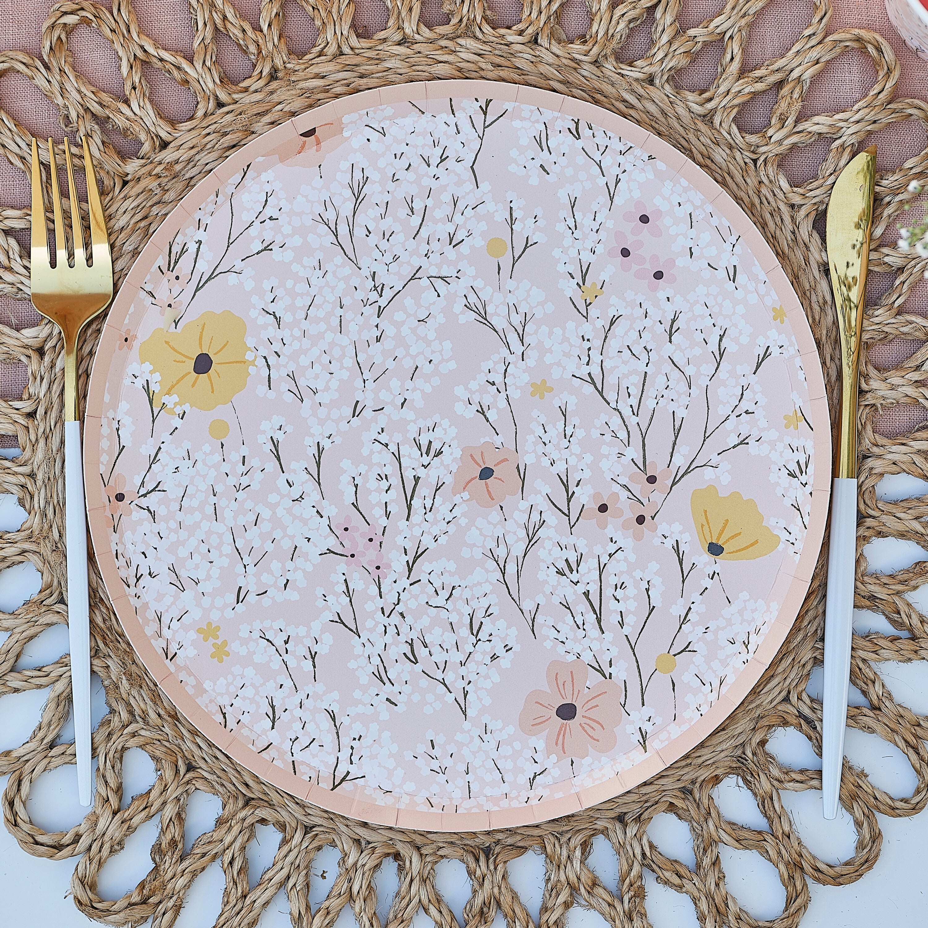 Pink Floral Paper Plates