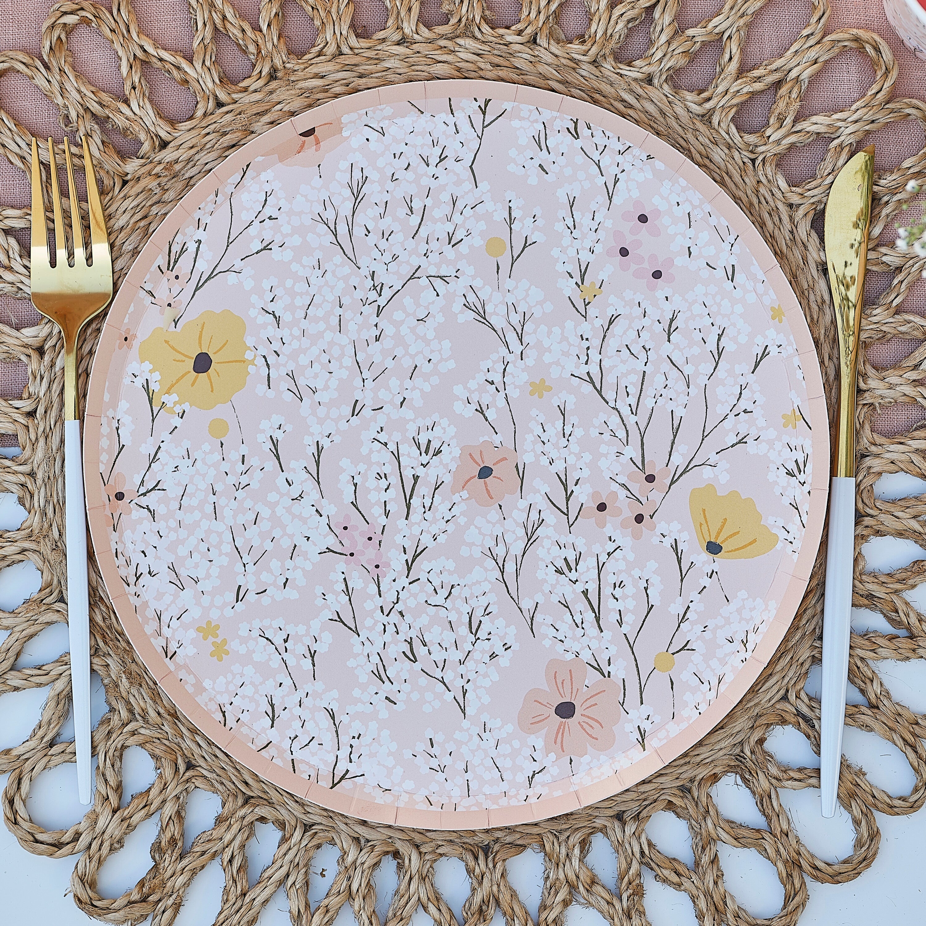 Pink Floral Paper Plates- 5 Inner Pack