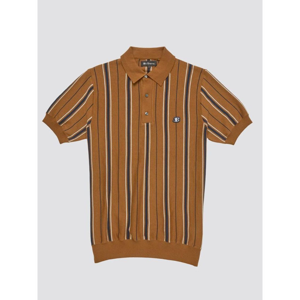 Ben Sherman Striped Knit Polo - Ginger - Beales department store