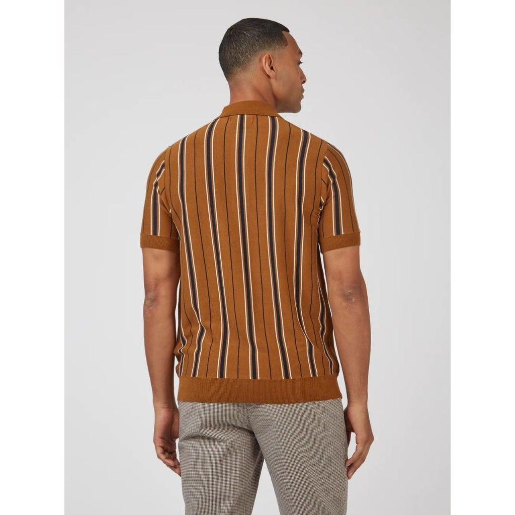 Ben Sherman Striped Knit Polo - Ginger - Beales department store