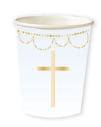 Blue Botanical Cross Paper Cups - 237ml (8pk)