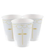 Blue Botanical Cross Paper Cups - 237ml (8pk)